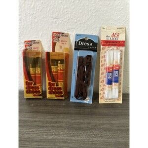 4 Multi-packs NOS Vtg Shoe Laces New Beaded Tip Dress/Sport White Brown 18/27in